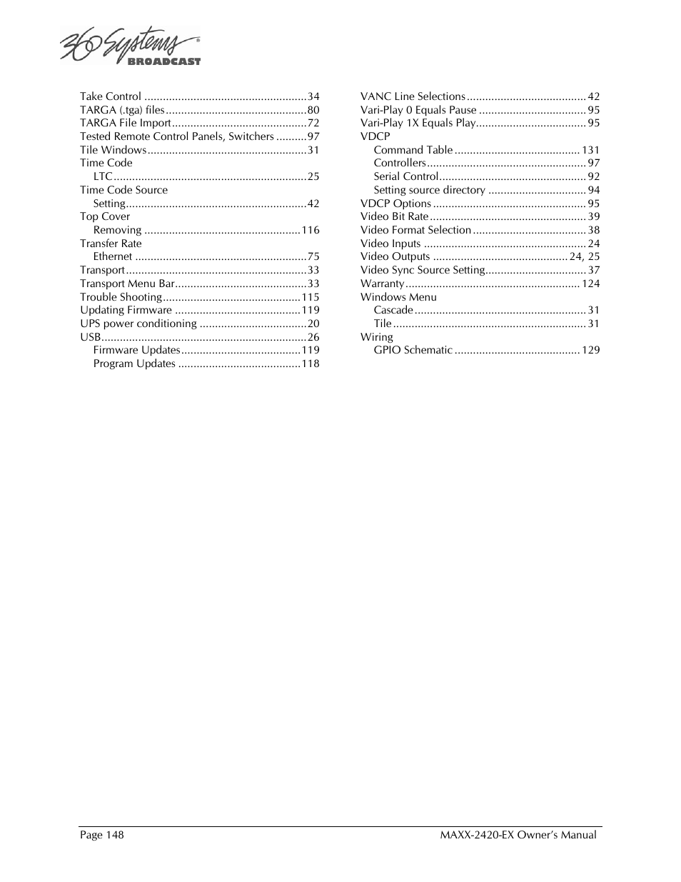 360 Systems MAXX-2420EX User Manual | Page 148 / 148