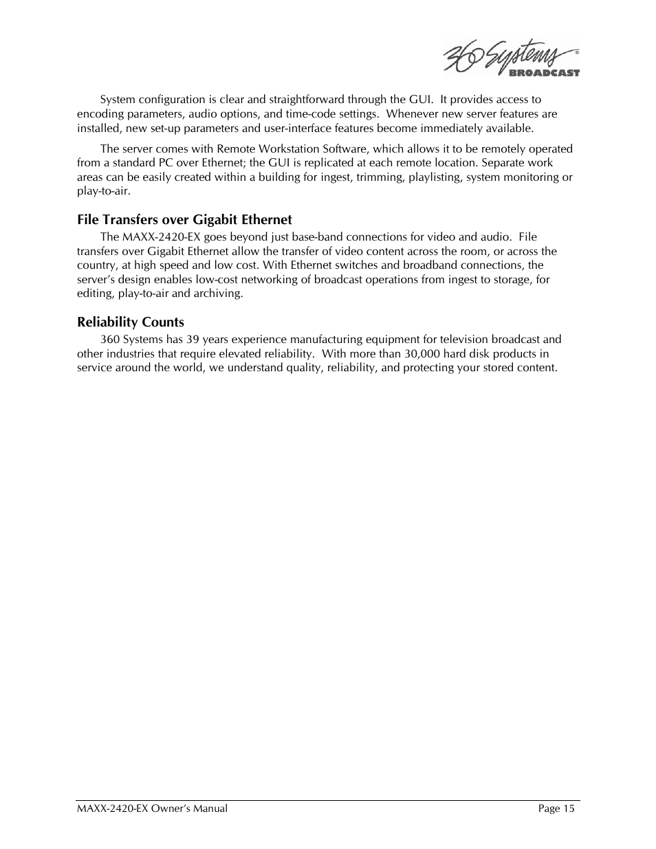360 Systems MAXX-2420EX User Manual | Page 15 / 148