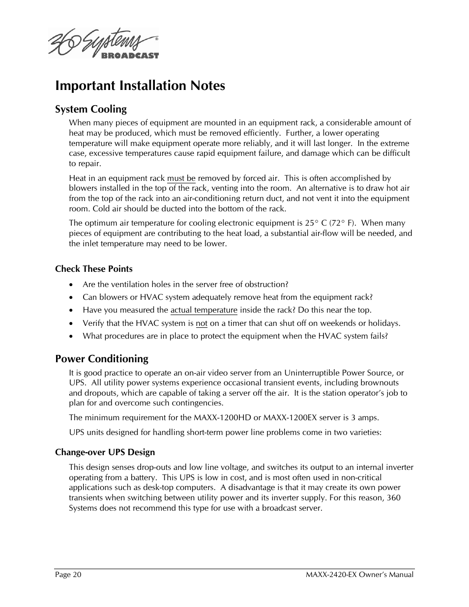 360 Systems MAXX-2420EX User Manual | Page 20 / 148