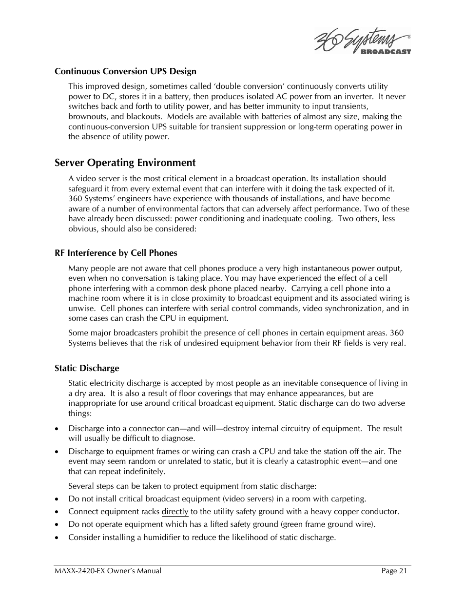 Server operating environment | 360 Systems MAXX-2420EX User Manual | Page 21 / 148