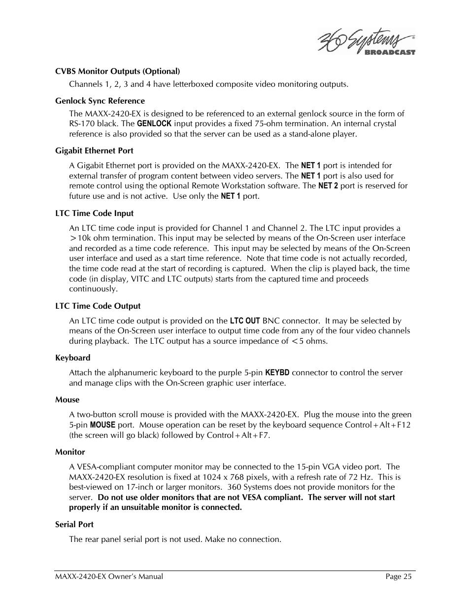 360 Systems MAXX-2420EX User Manual | Page 25 / 148