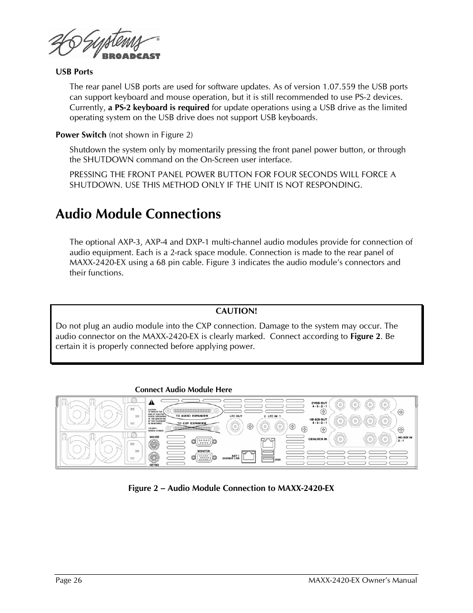 Audio module connections | 360 Systems MAXX-2420EX User Manual | Page 26 / 148