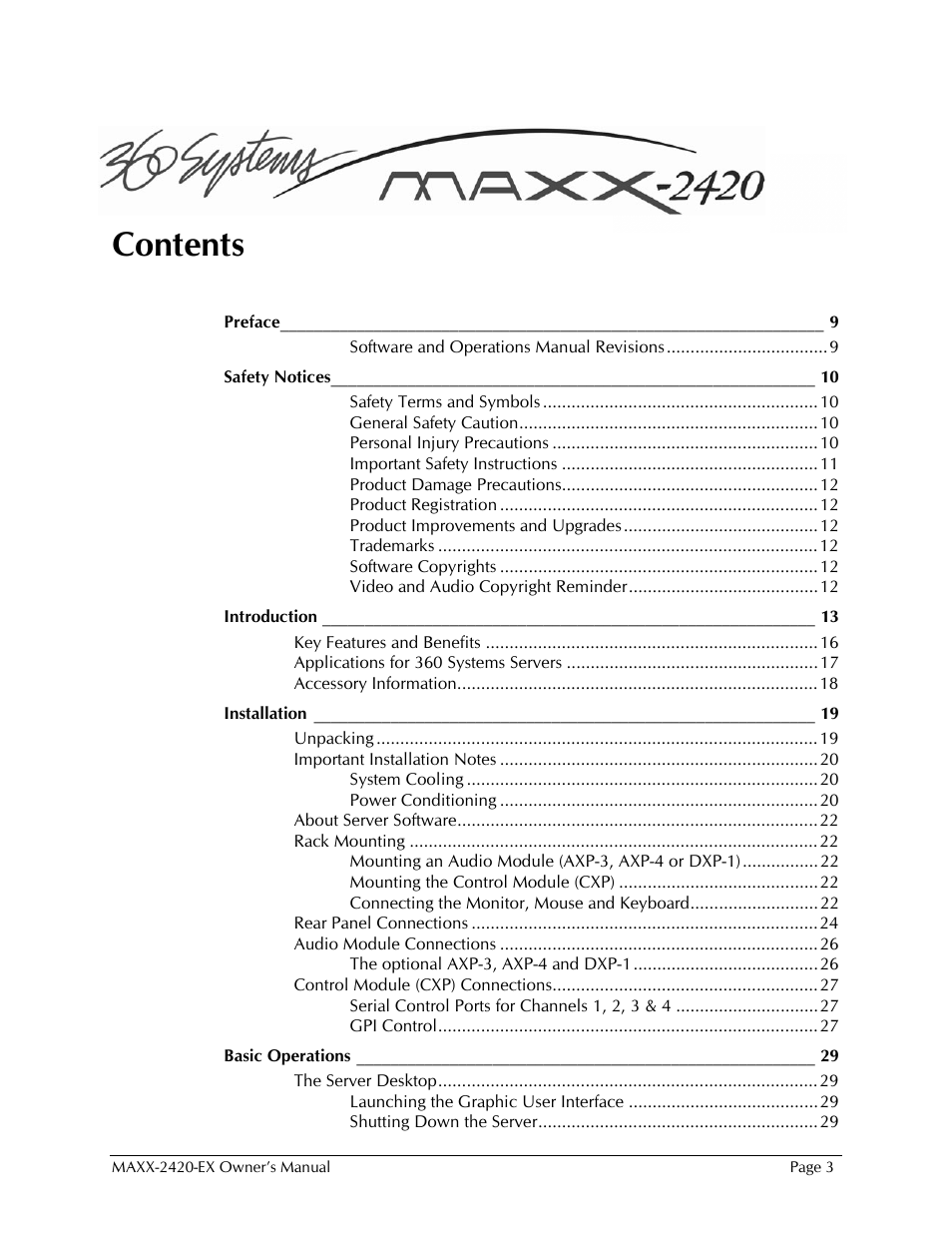 360 Systems MAXX-2420EX User Manual | Page 3 / 148