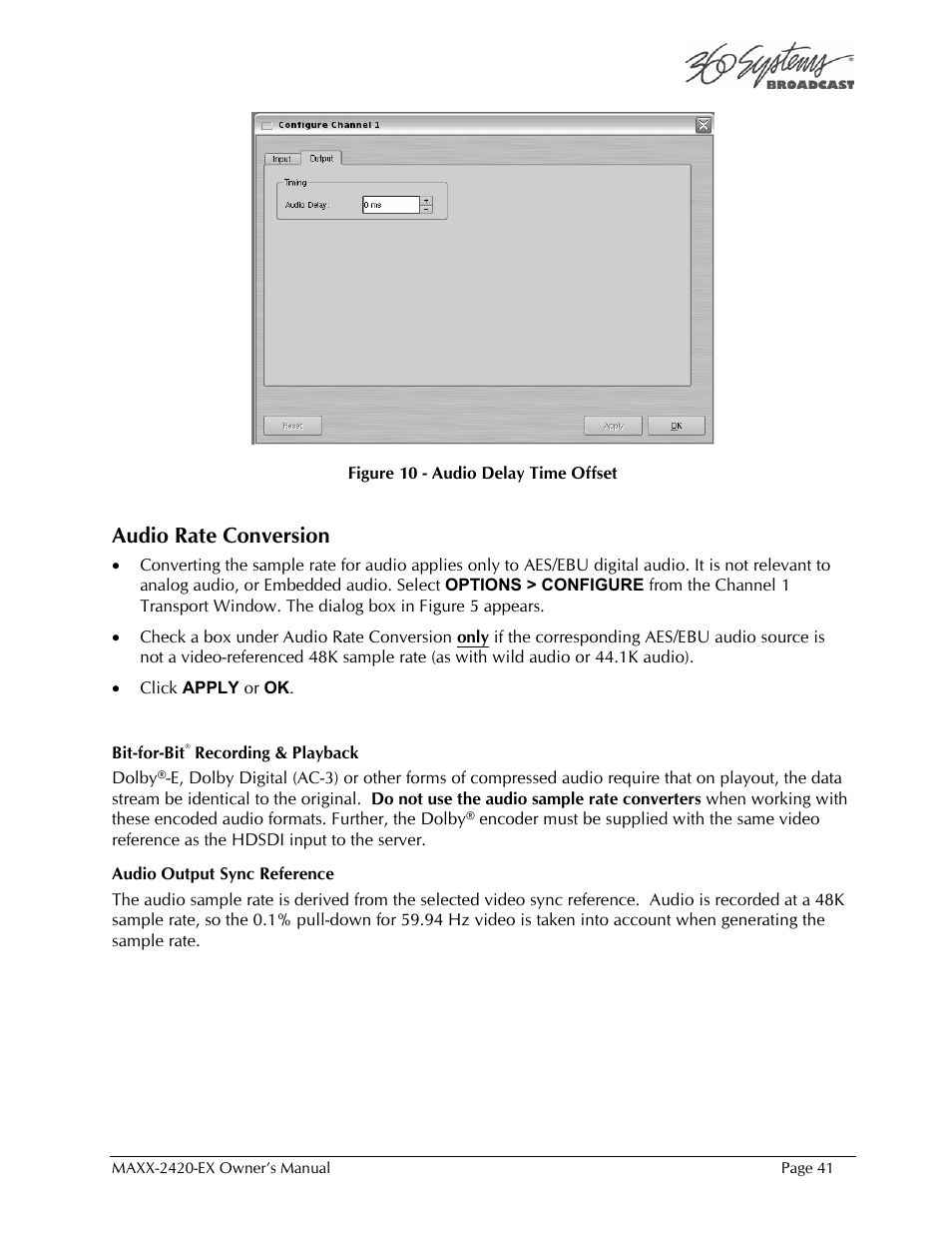 Audio rate conversion | 360 Systems MAXX-2420EX User Manual | Page 41 / 148