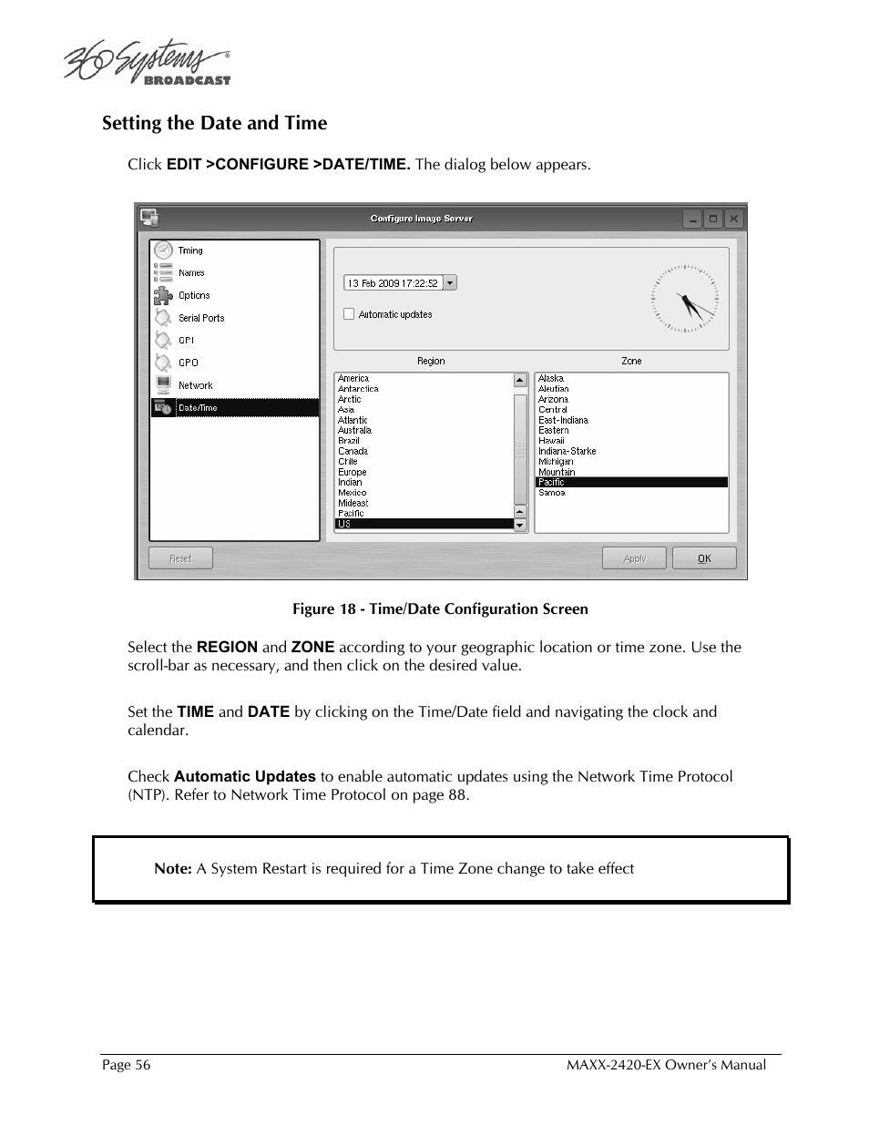 Setting the date and time | 360 Systems MAXX-2420EX User Manual | Page 56 / 148