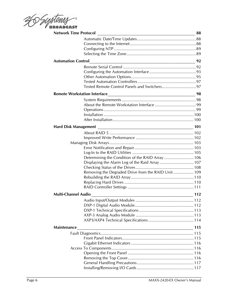 360 Systems MAXX-2420EX User Manual | Page 6 / 148