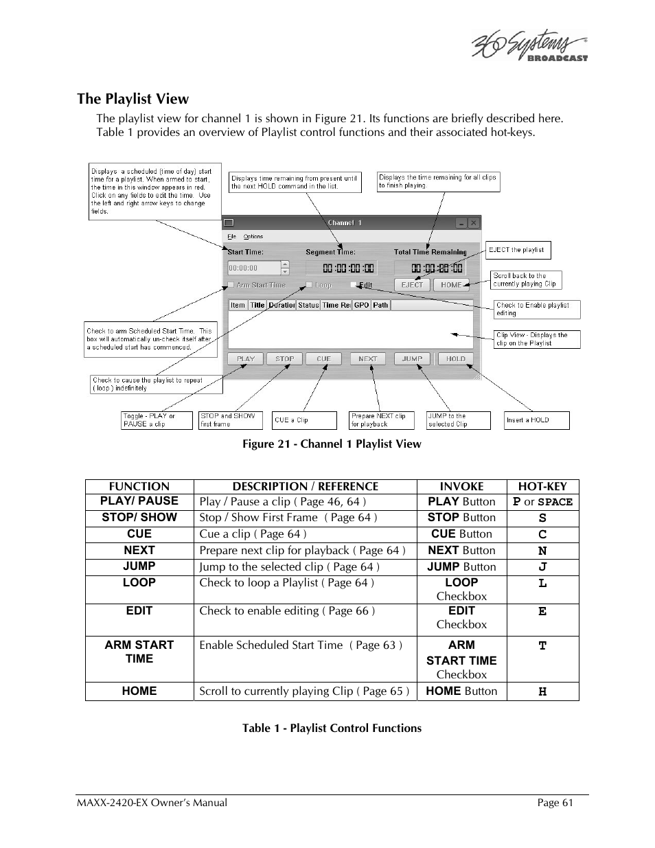 The playlist view | 360 Systems MAXX-2420EX User Manual | Page 61 / 148