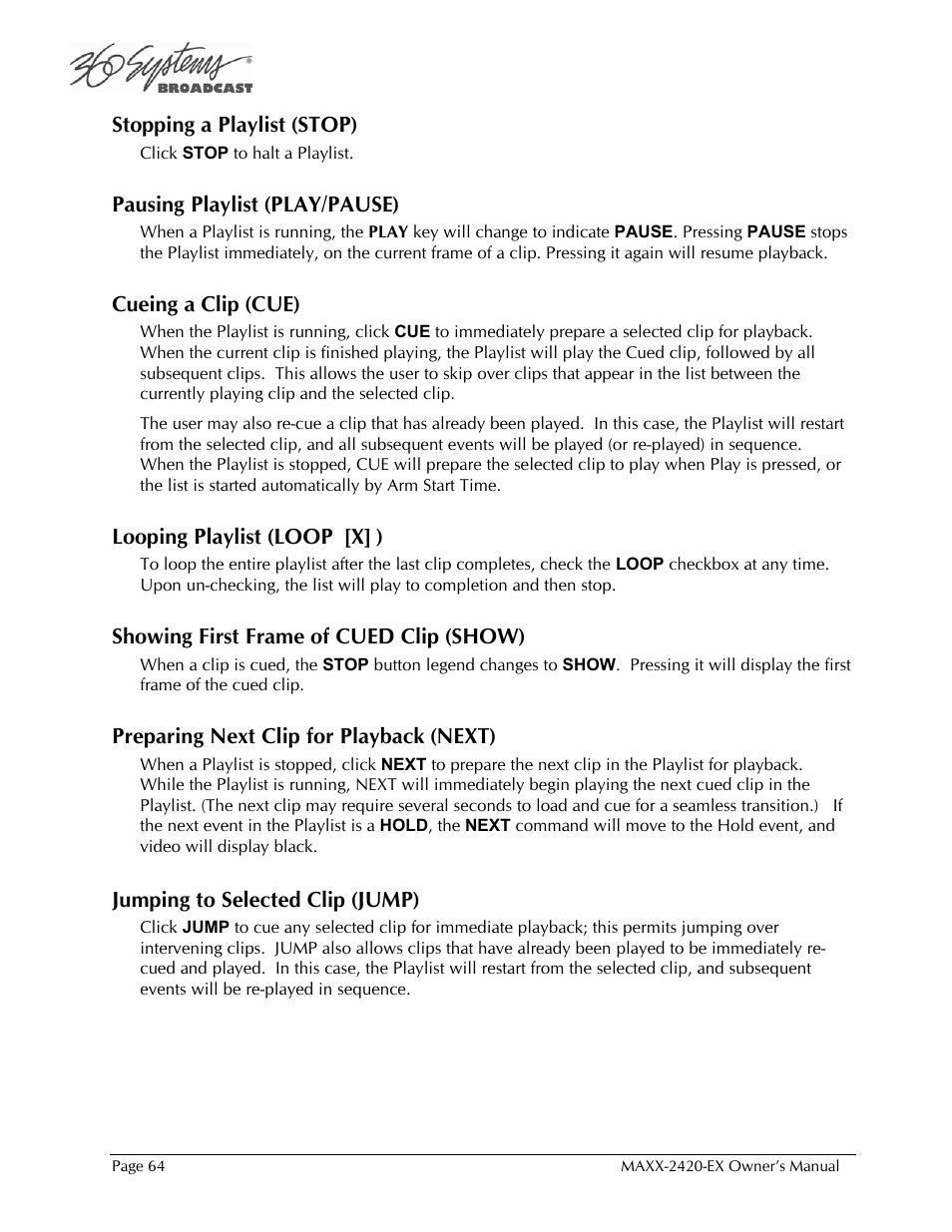 360 Systems MAXX-2420EX User Manual | Page 64 / 148