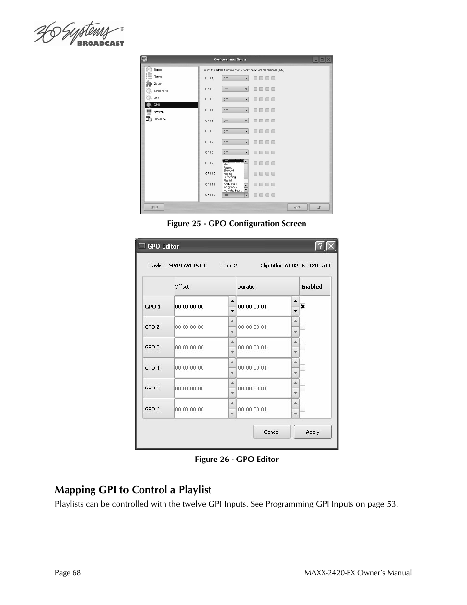 Mapping gpi to control a playlist | 360 Systems MAXX-2420EX User Manual | Page 68 / 148