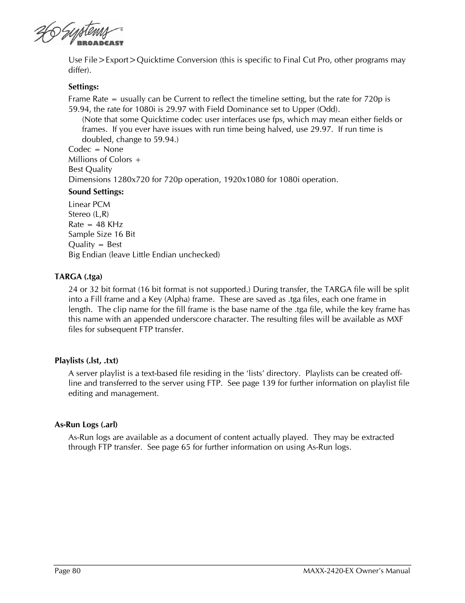 360 Systems MAXX-2420EX User Manual | Page 80 / 148