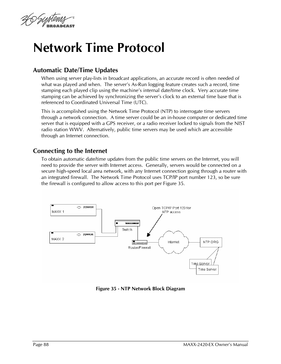 Network time protocol | 360 Systems MAXX-2420EX User Manual | Page 88 / 148