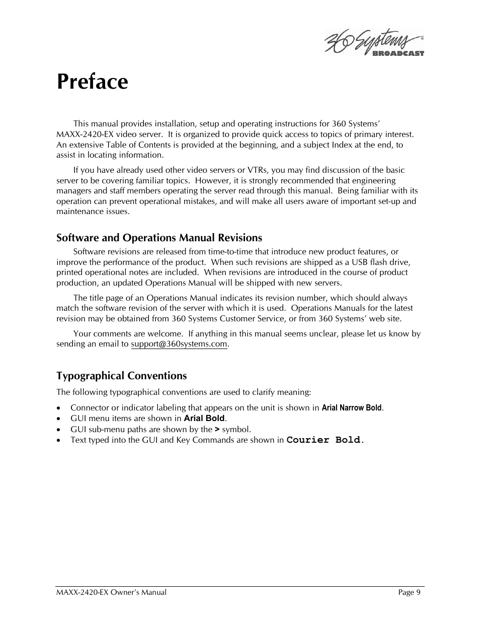 Preface | 360 Systems MAXX-2420EX User Manual | Page 9 / 148