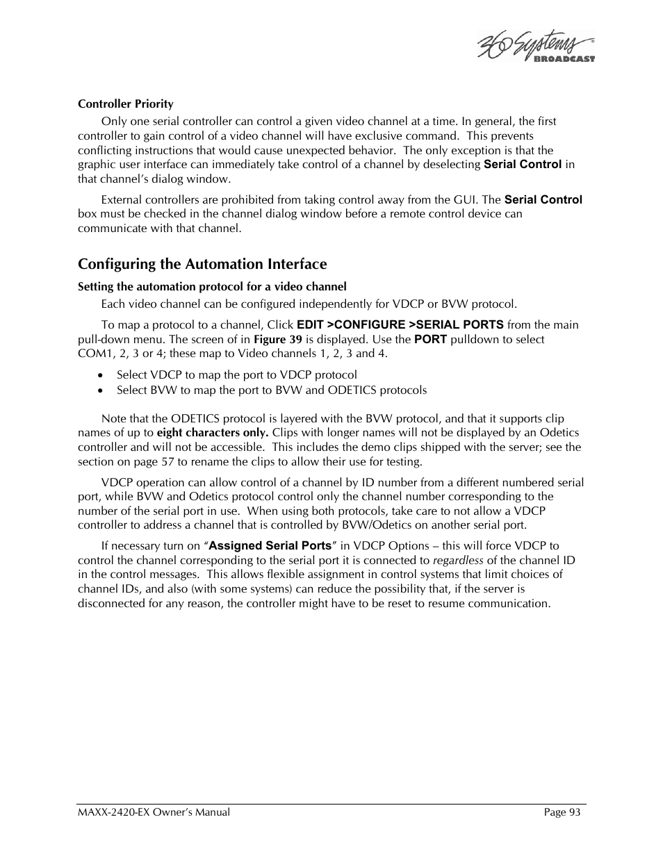 Configuring the automation interface | 360 Systems MAXX-2420EX User Manual | Page 93 / 148