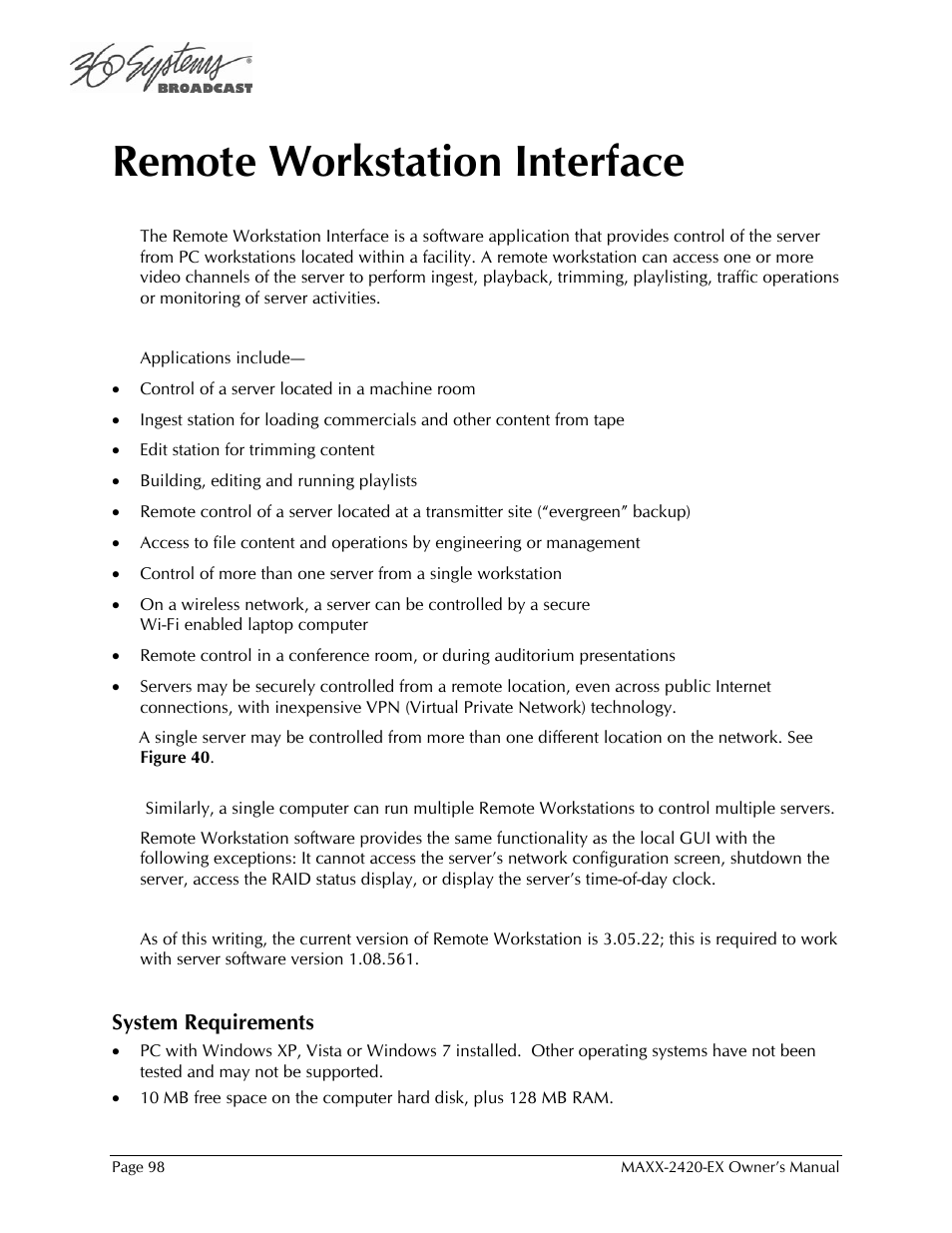 Remote workstation interface | 360 Systems MAXX-2420EX User Manual | Page 98 / 148