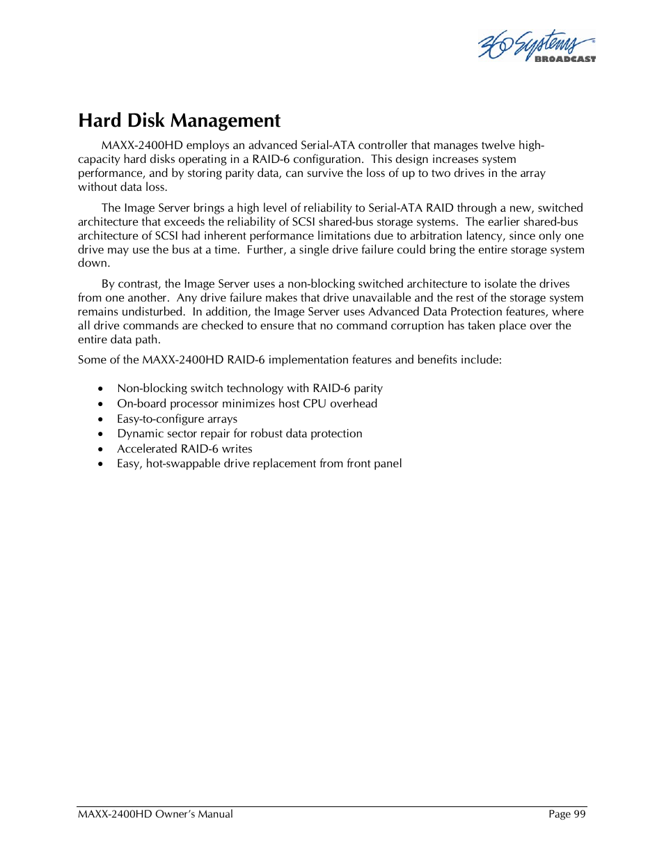 Hard disk management | 360 Systems MAXX2400HD User Manual | Page 100 / 148