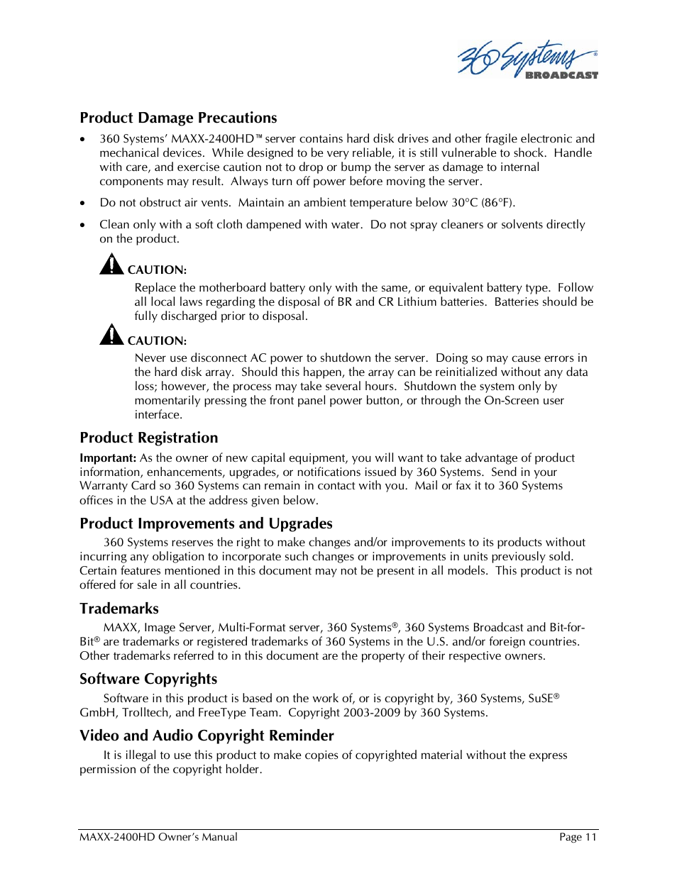360 Systems MAXX2400HD User Manual | Page 12 / 148