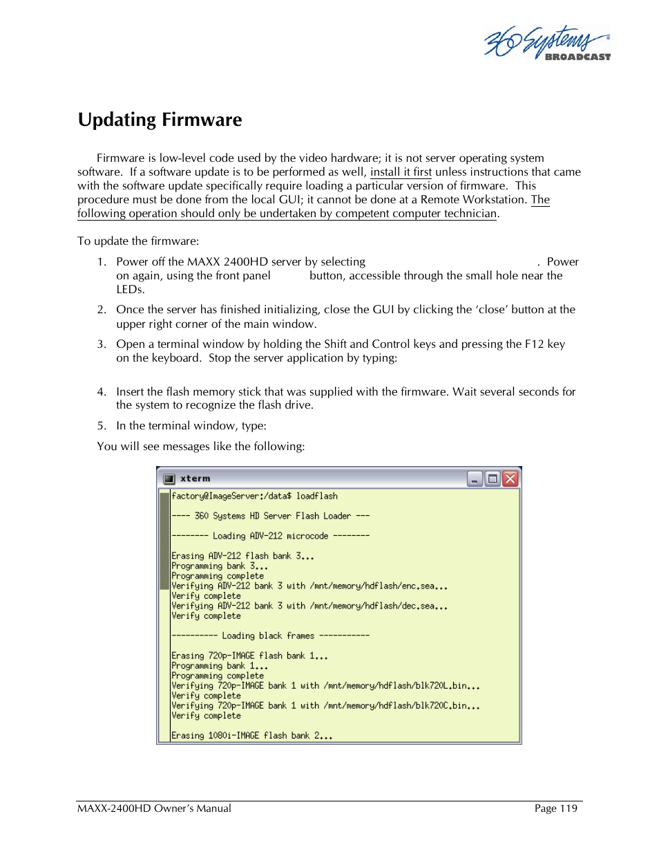 Updating firmware | 360 Systems MAXX2400HD User Manual | Page 120 / 148