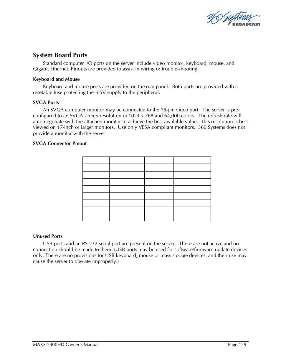 System board ports | 360 Systems MAXX2400HD User Manual | Page 130 / 148