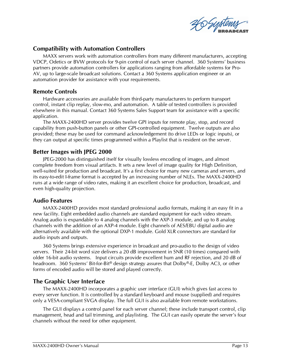 360 Systems MAXX2400HD User Manual | Page 14 / 148
