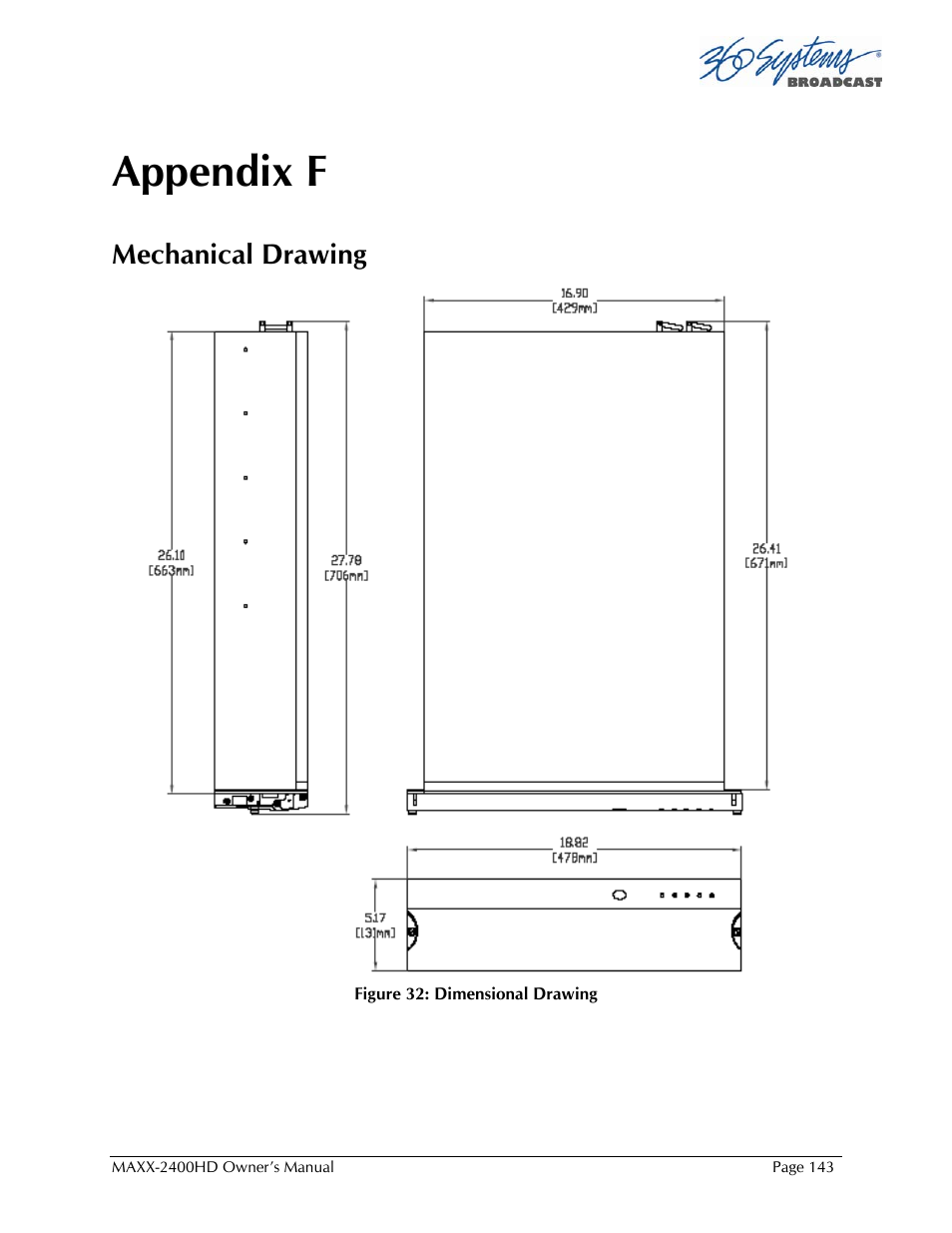 Appendix f, Mechanical drawing | 360 Systems MAXX2400HD User Manual | Page 144 / 148