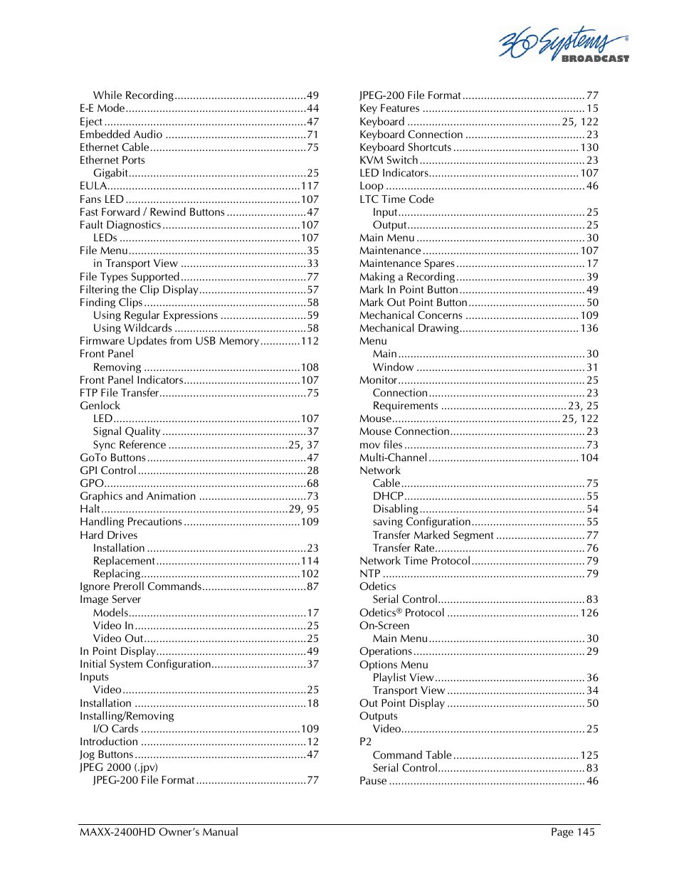 360 Systems MAXX2400HD User Manual | Page 146 / 148