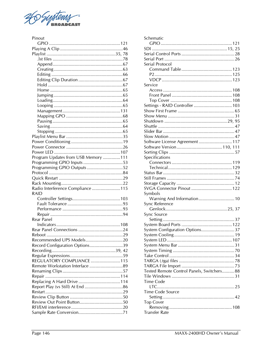 360 Systems MAXX2400HD User Manual | Page 147 / 148