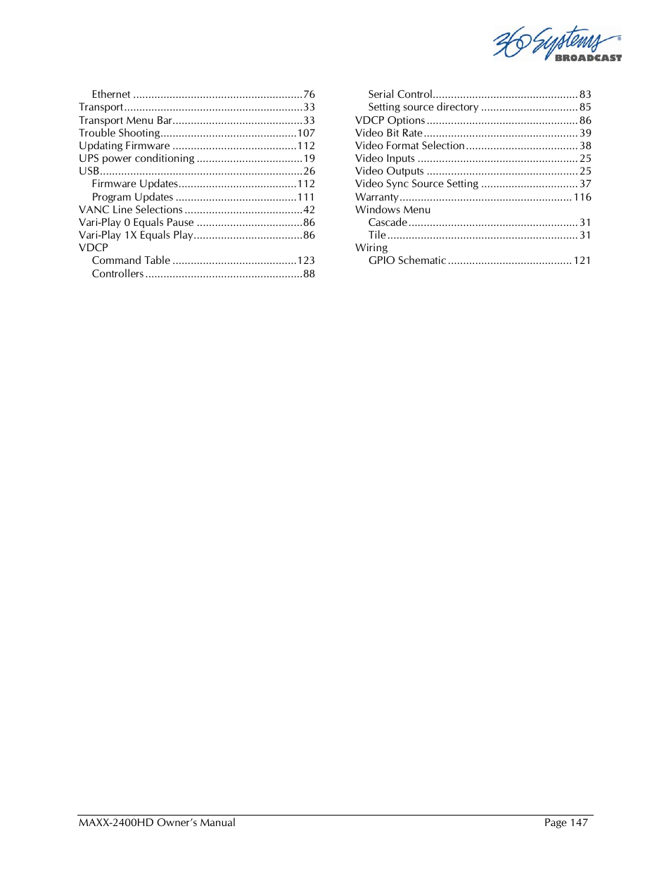 360 Systems MAXX2400HD User Manual | Page 148 / 148