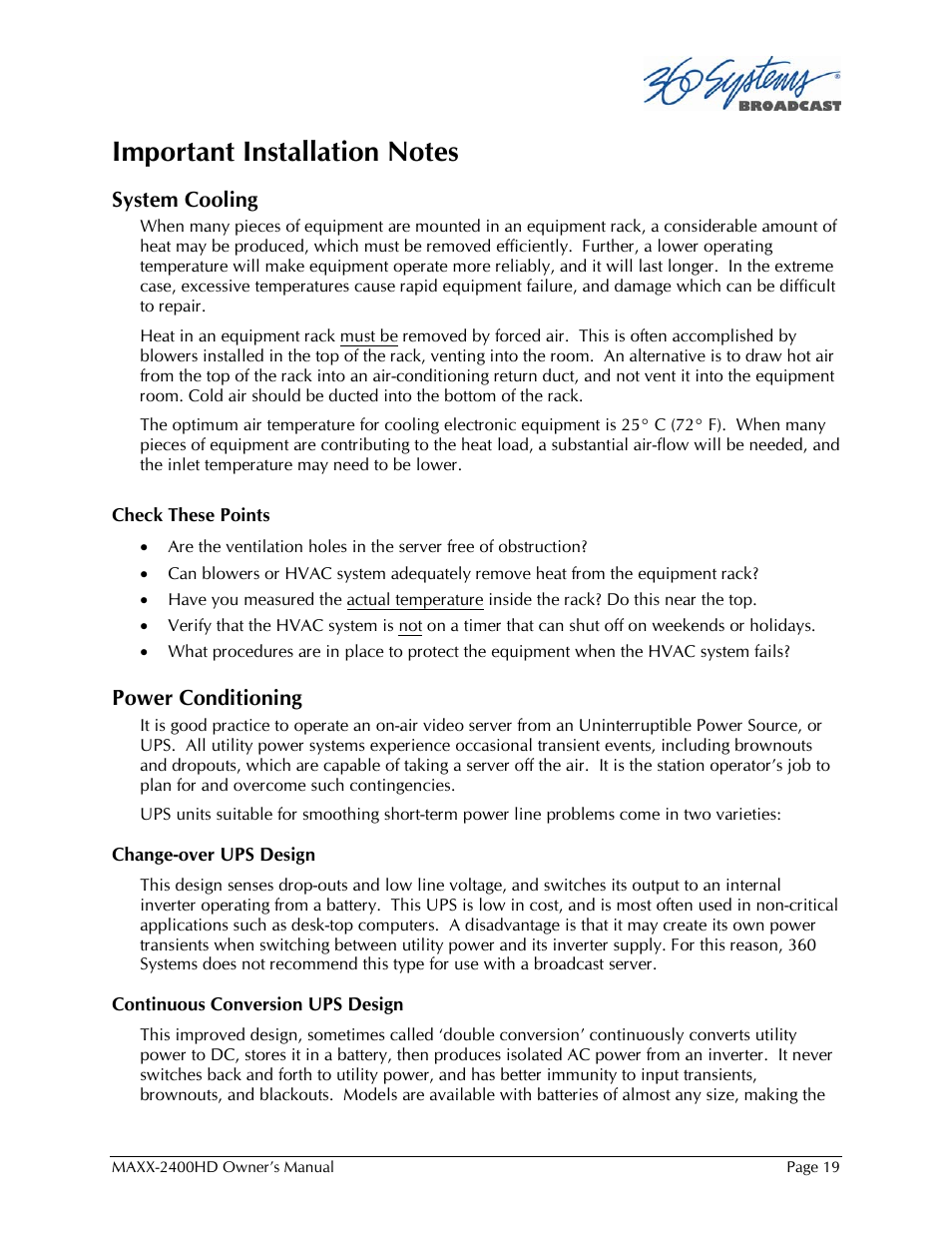 360 Systems MAXX2400HD User Manual | Page 20 / 148