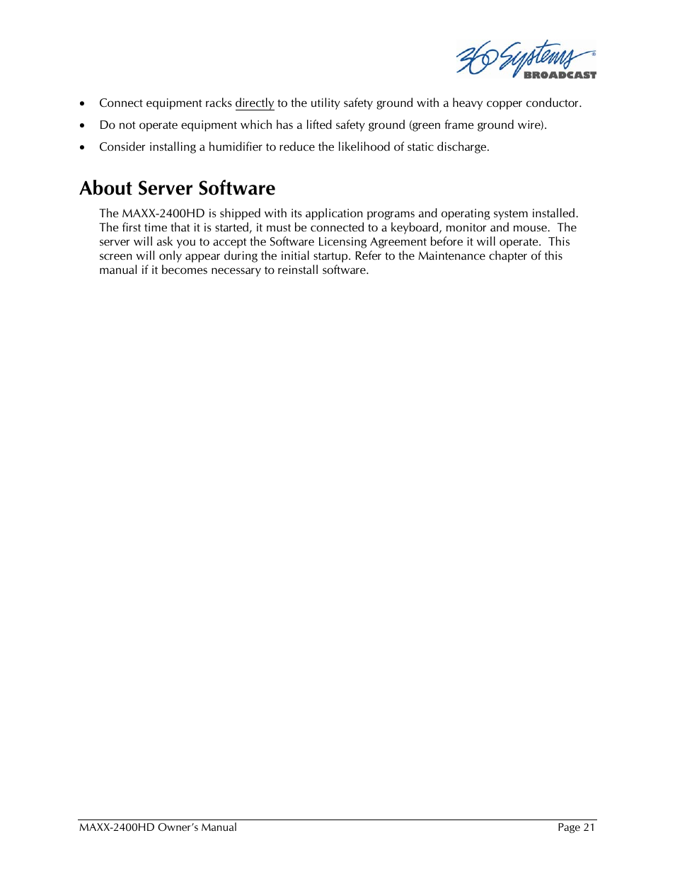 About server software | 360 Systems MAXX2400HD User Manual | Page 22 / 148