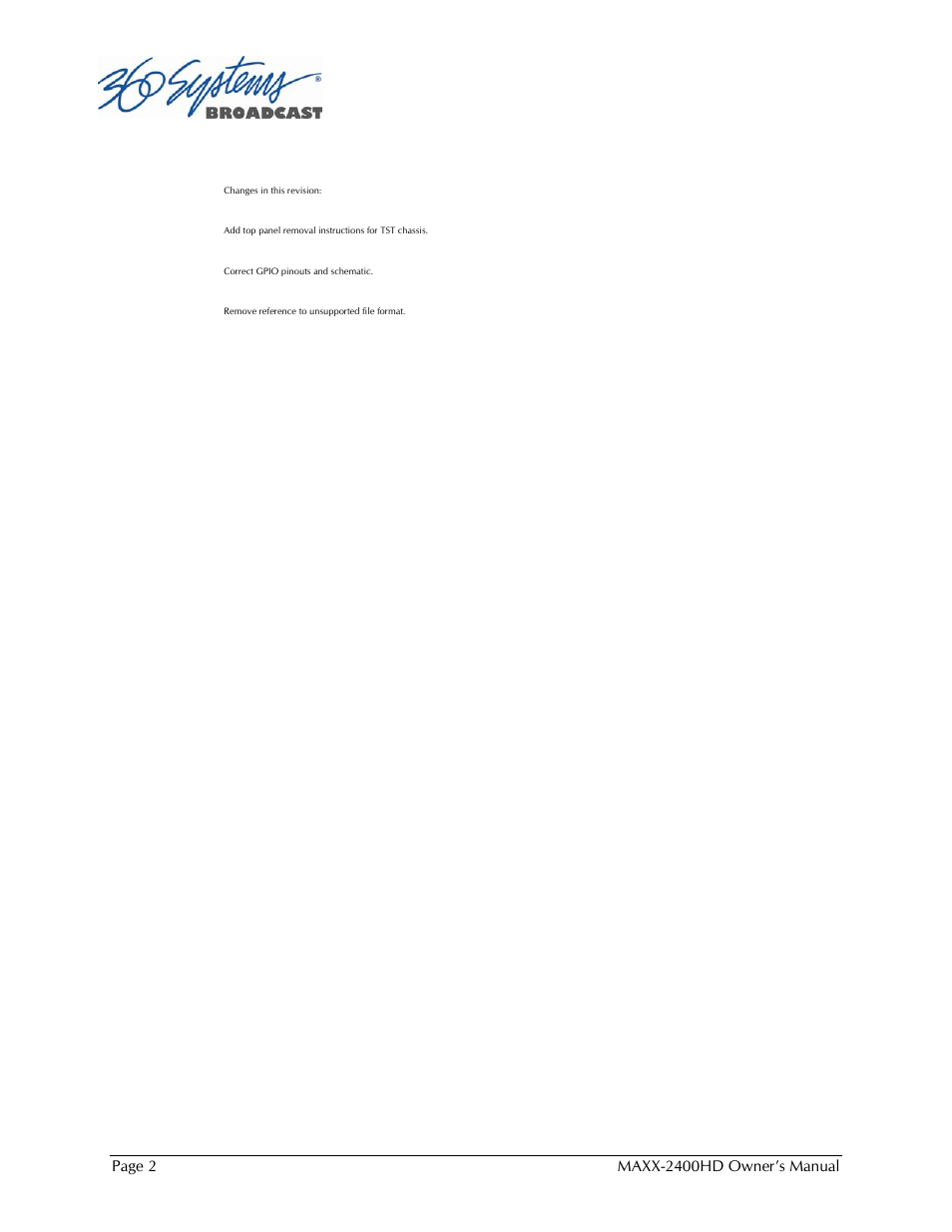 360 Systems MAXX2400HD User Manual | Page 3 / 148