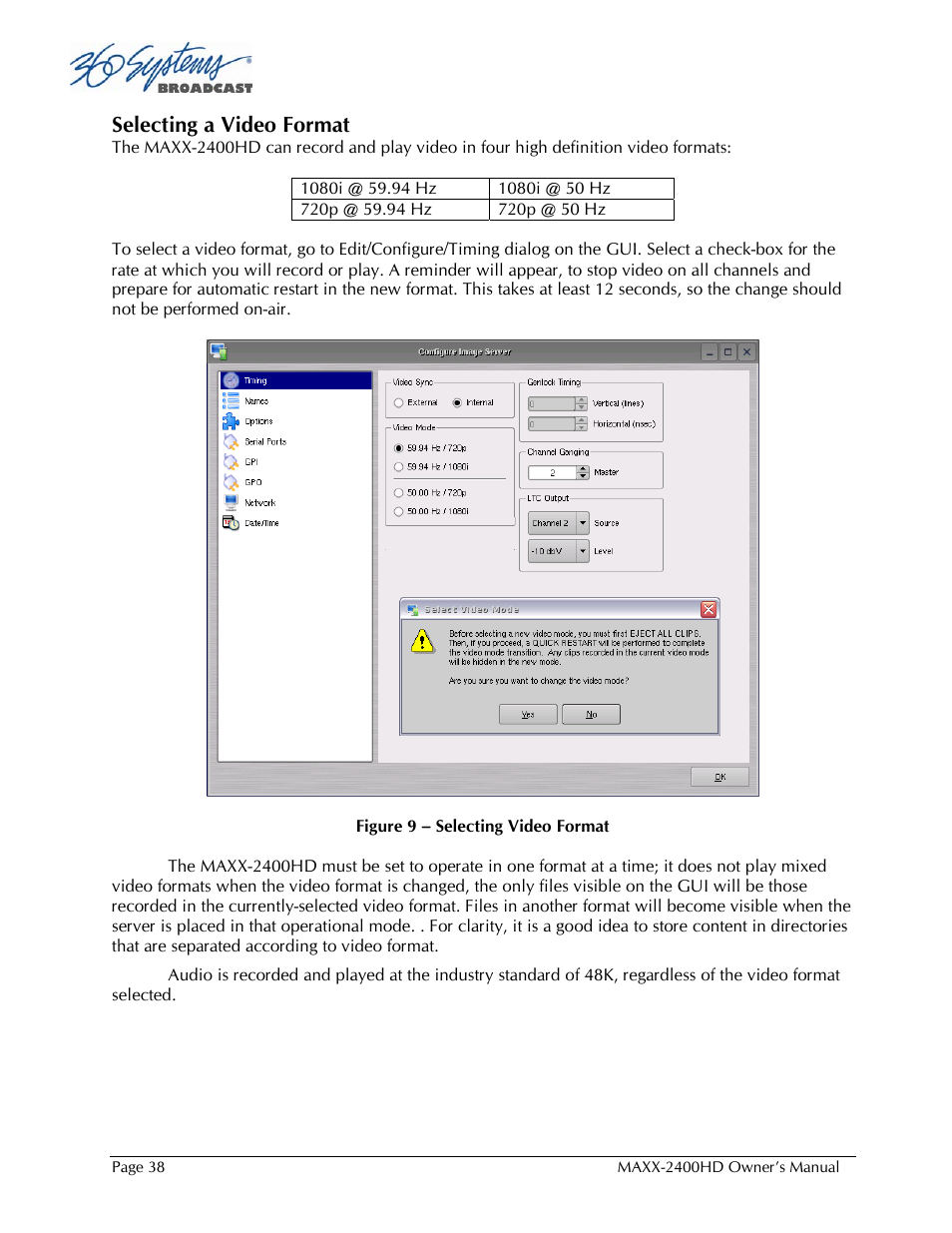 Selecting a video format | 360 Systems MAXX2400HD User Manual | Page 39 / 148