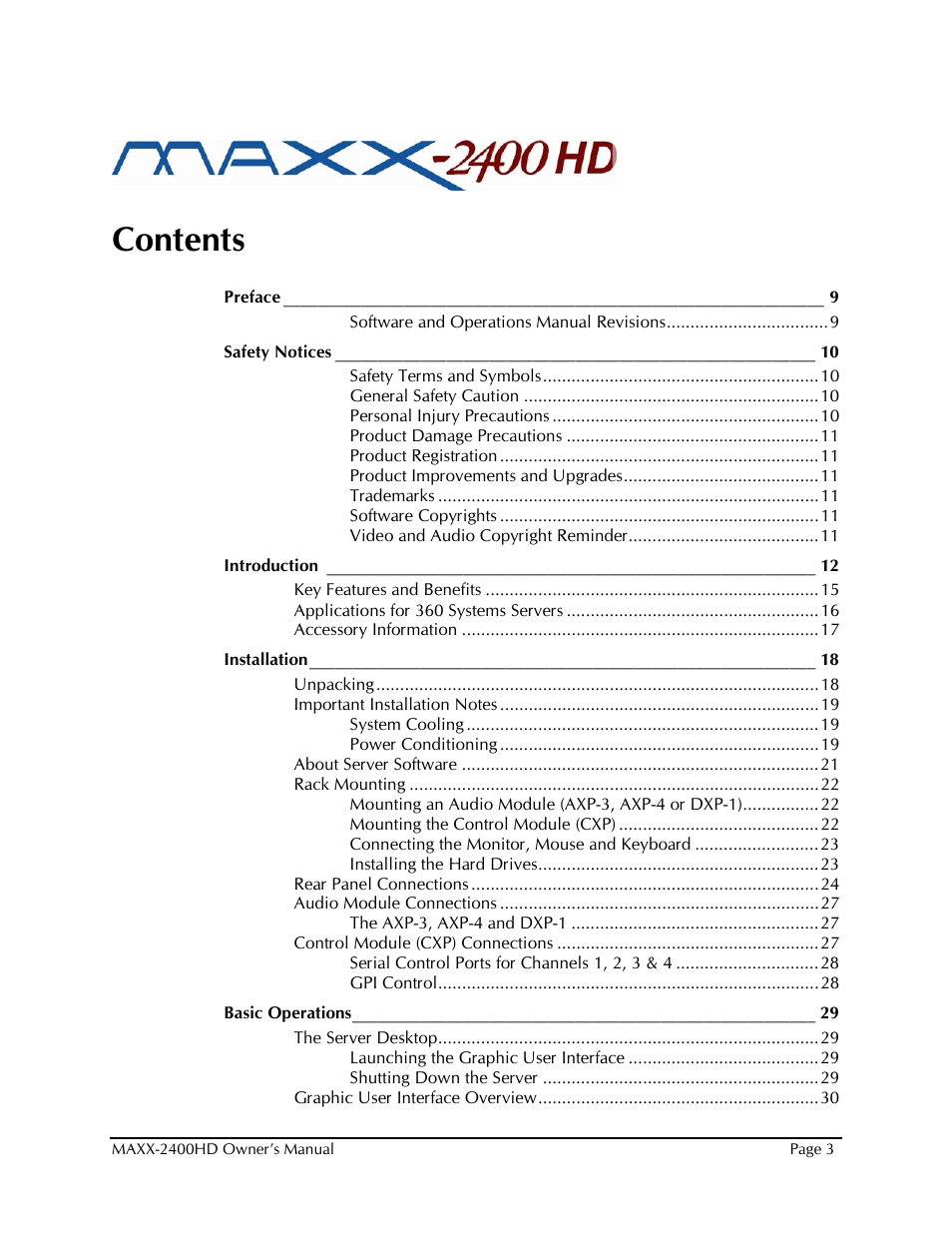360 Systems MAXX2400HD User Manual | Page 4 / 148
