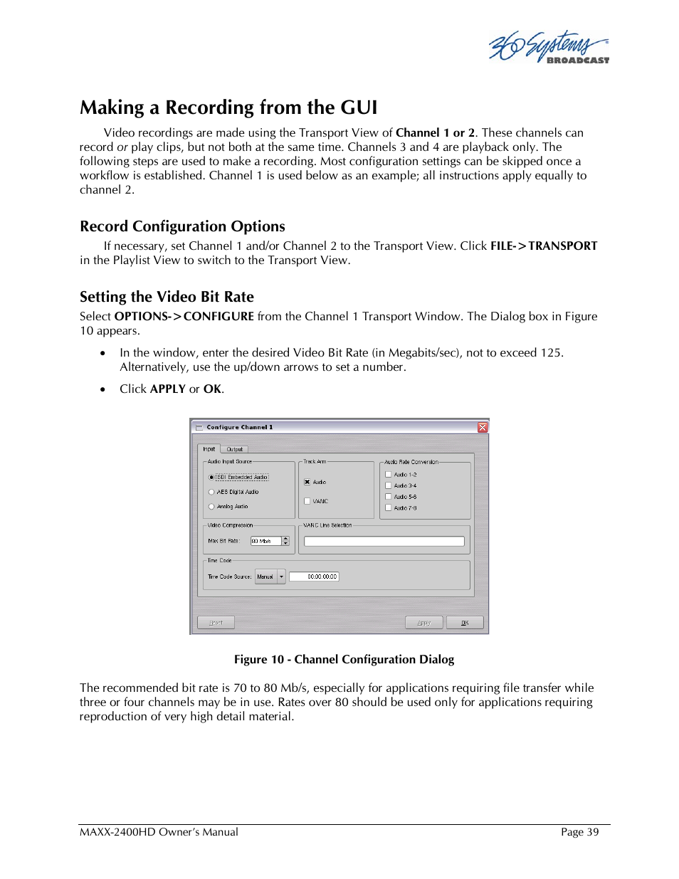 Making a recording from the gui | 360 Systems MAXX2400HD User Manual | Page 40 / 148