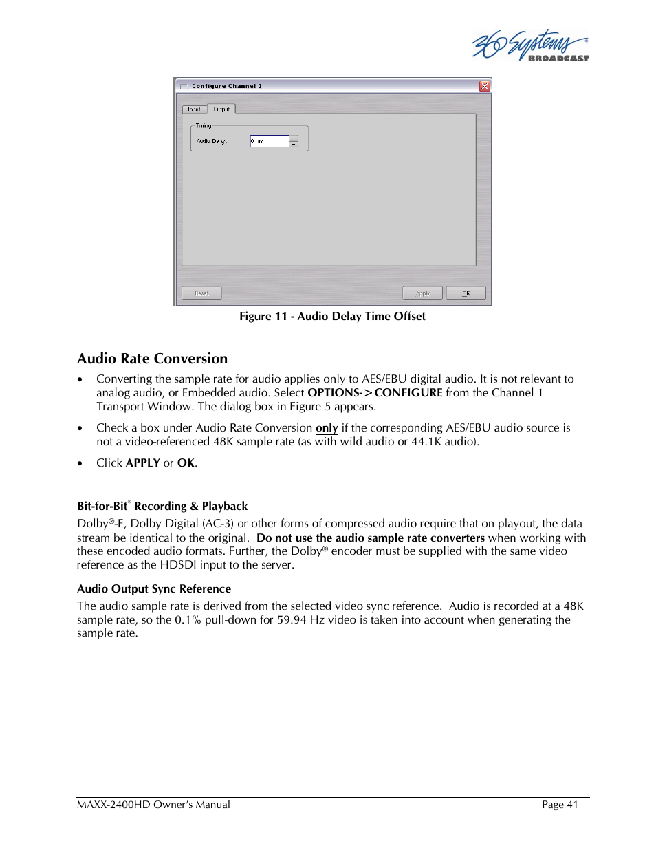 Audio rate conversion | 360 Systems MAXX2400HD User Manual | Page 42 / 148