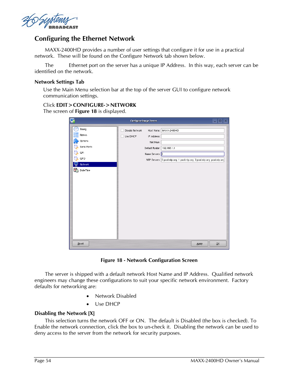 Configuring the ethernet network | 360 Systems MAXX2400HD User Manual | Page 55 / 148