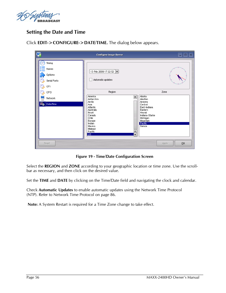 Setting the date and time | 360 Systems MAXX2400HD User Manual | Page 57 / 148