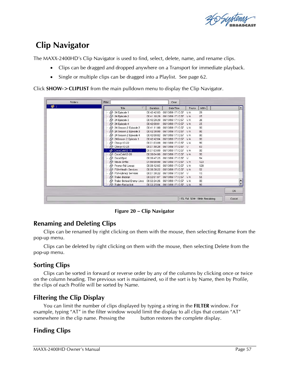 Clip navigator | 360 Systems MAXX2400HD User Manual | Page 58 / 148