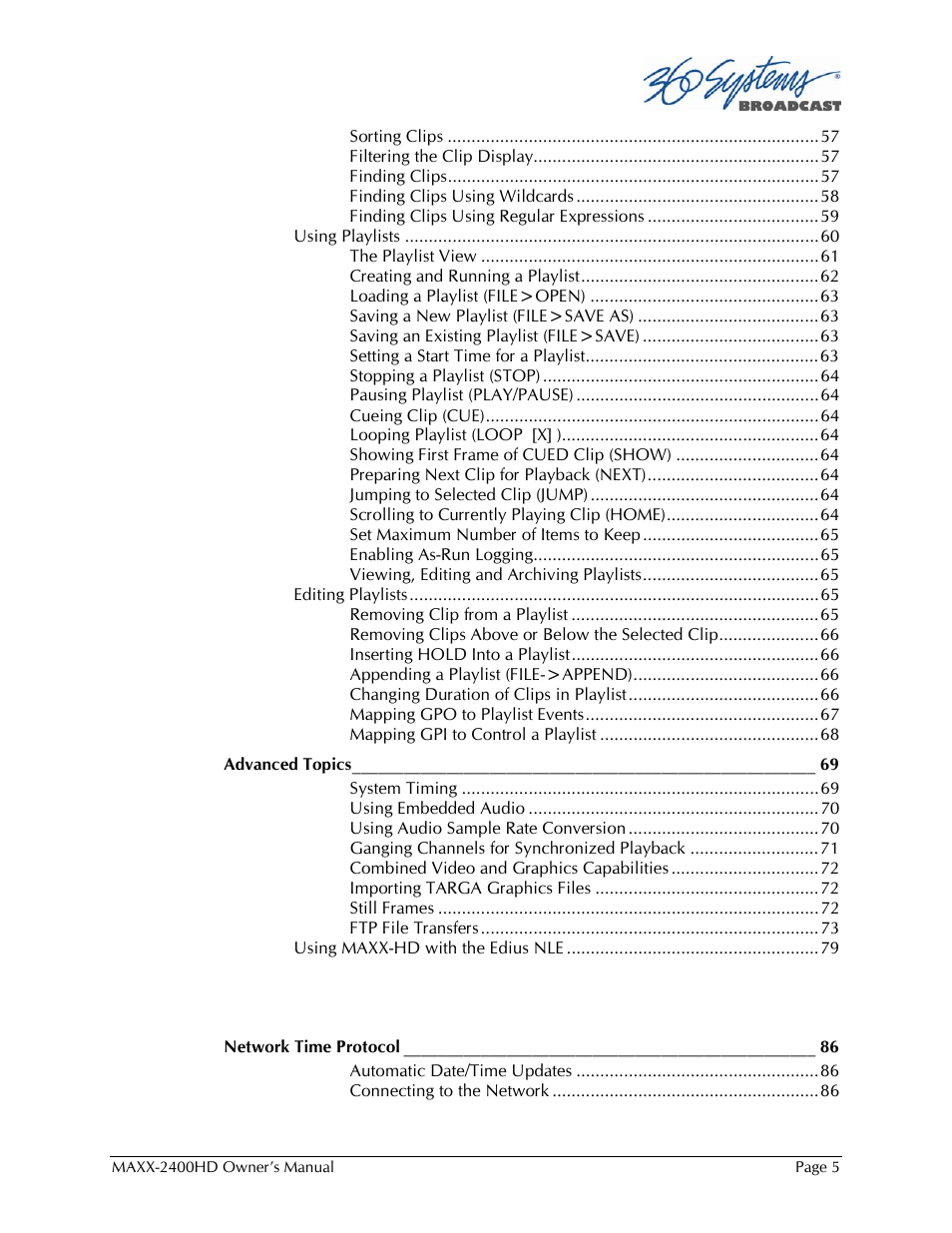 360 Systems MAXX2400HD User Manual | Page 6 / 148