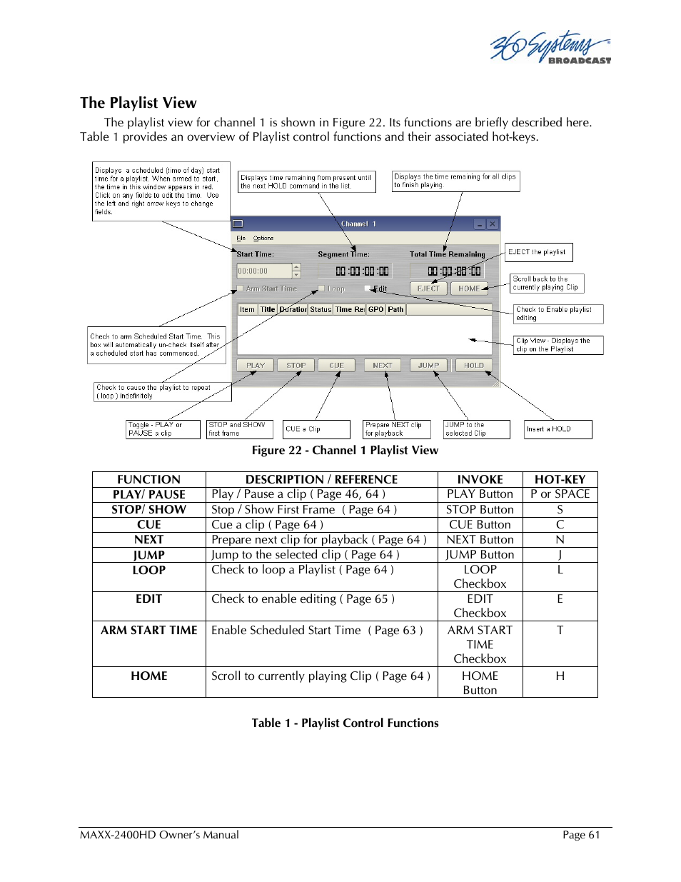 The playlist view | 360 Systems MAXX2400HD User Manual | Page 62 / 148