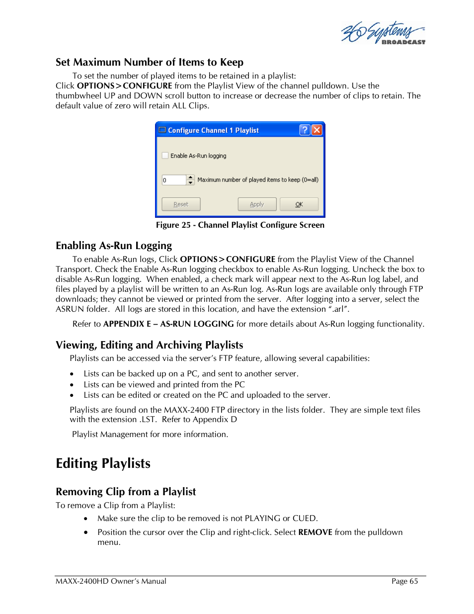 Editing playlists | 360 Systems MAXX2400HD User Manual | Page 66 / 148