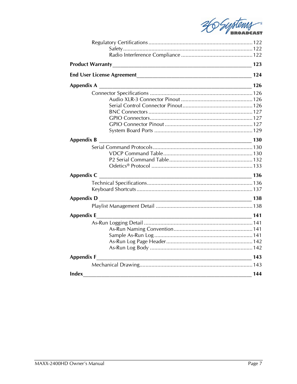 360 Systems MAXX2400HD User Manual | Page 8 / 148