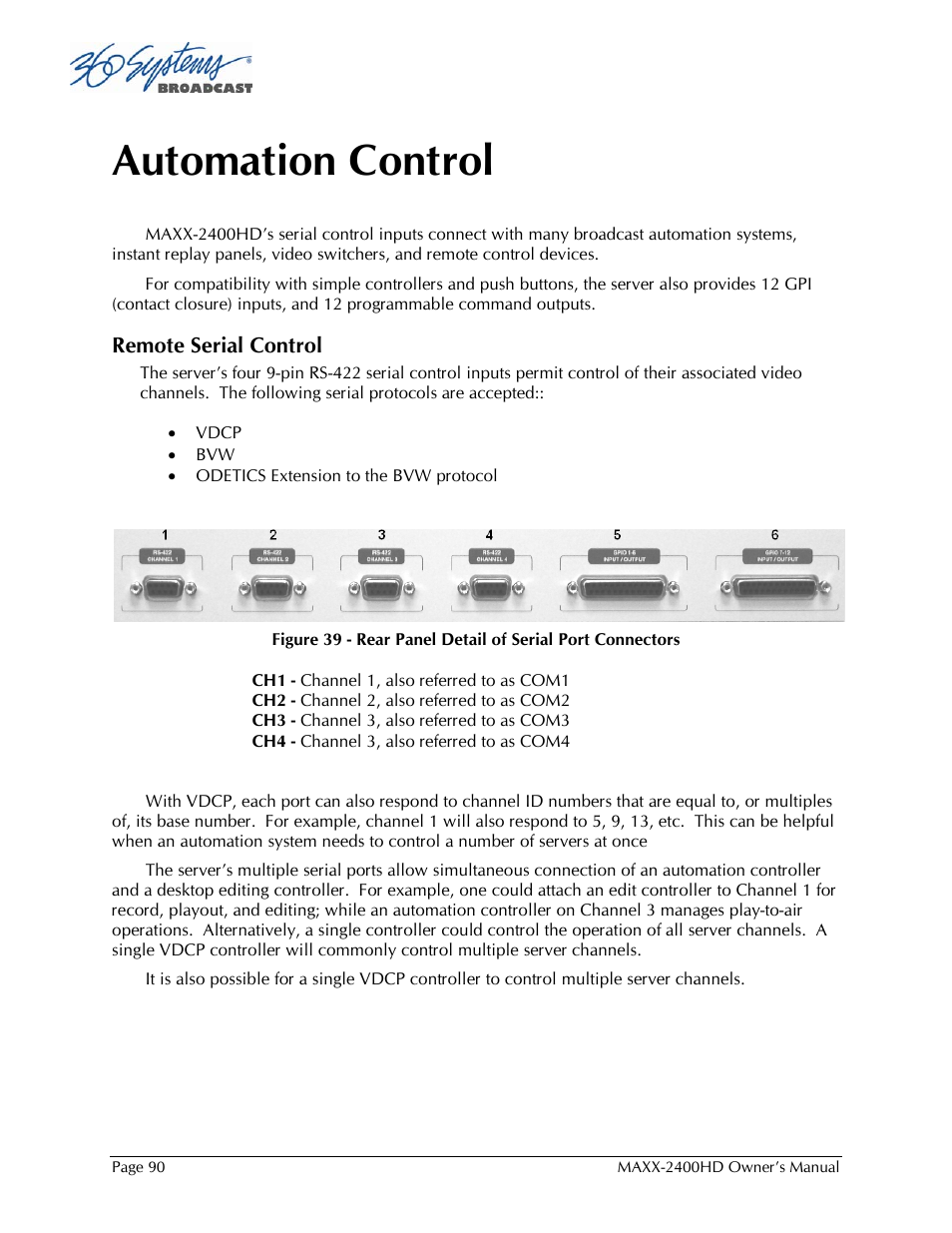 Automation control | 360 Systems MAXX2400HD User Manual | Page 91 / 148