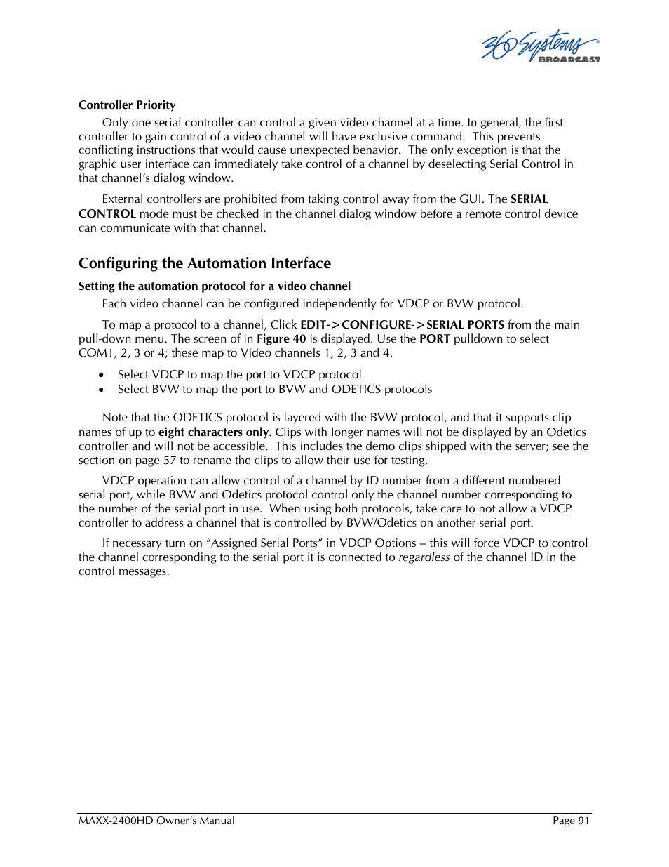 Configuring the automation interface | 360 Systems MAXX2400HD User Manual | Page 92 / 148