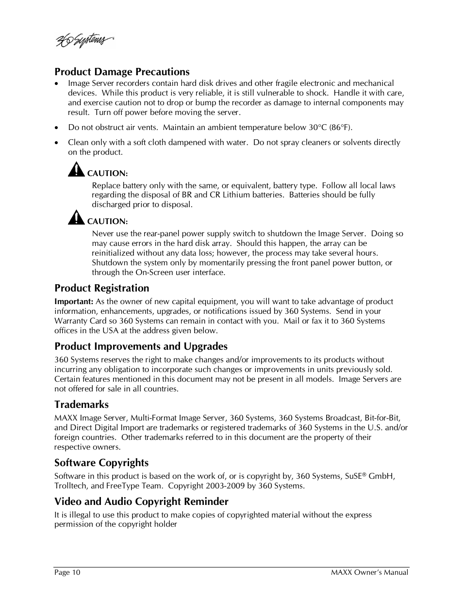 360 Systems MAXX-1000SD User Manual | Page 10 / 143
