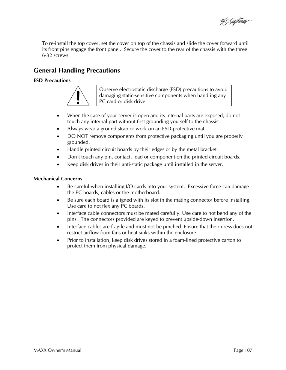 General handling precautions | 360 Systems MAXX-1000SD User Manual | Page 107 / 143
