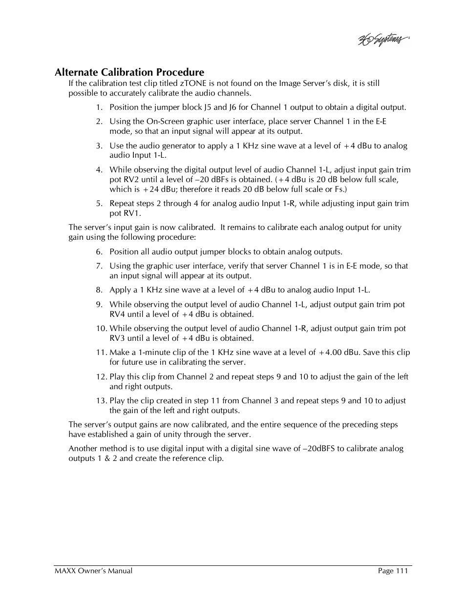 Alternate calibration procedure | 360 Systems MAXX-1000SD User Manual | Page 111 / 143