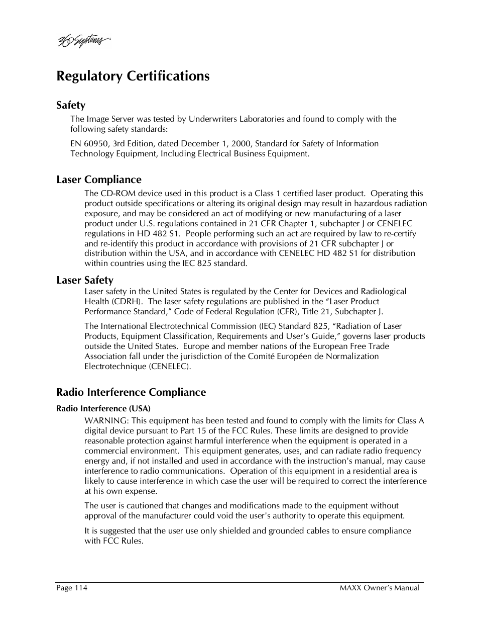 Regulatory certifications | 360 Systems MAXX-1000SD User Manual | Page 114 / 143
