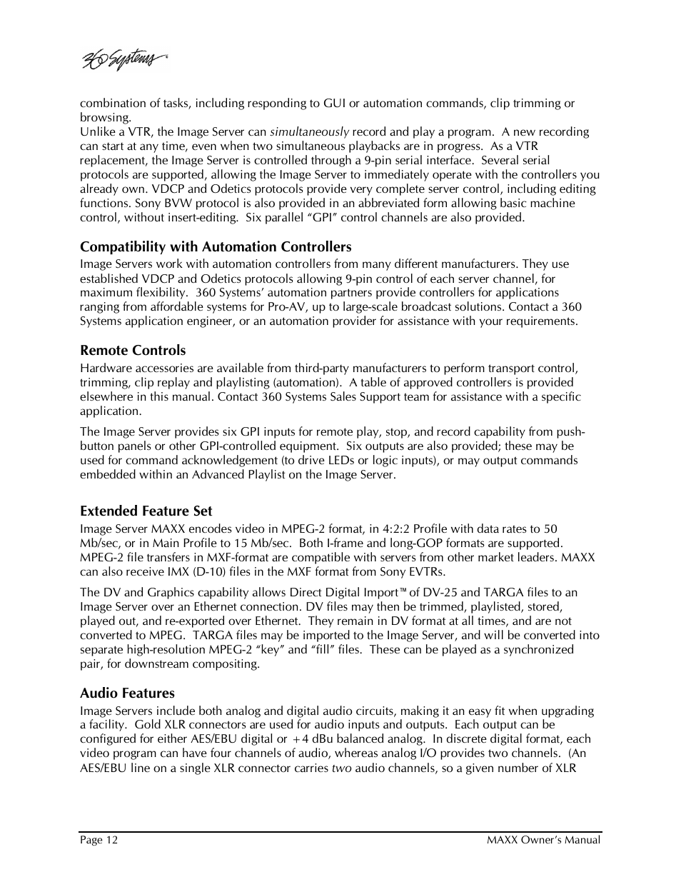 360 Systems MAXX-1000SD User Manual | Page 12 / 143