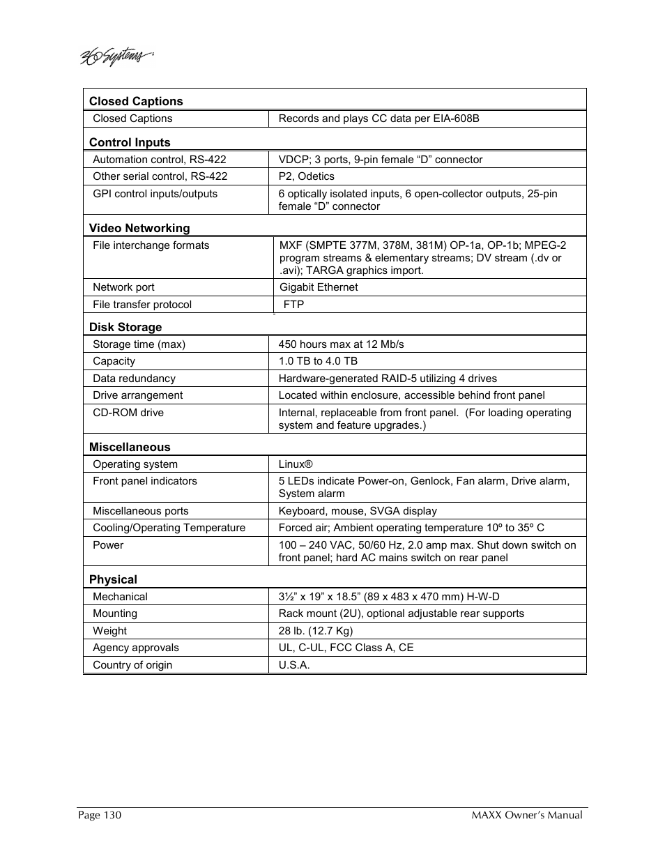 360 Systems MAXX-1000SD User Manual | Page 130 / 143