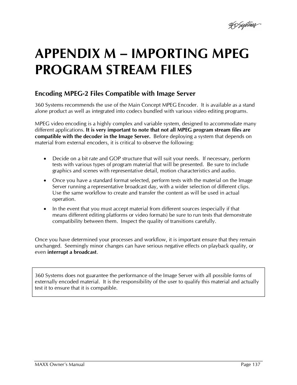 Appendix m – importing mpeg program stream files | 360 Systems MAXX-1000SD User Manual | Page 137 / 143